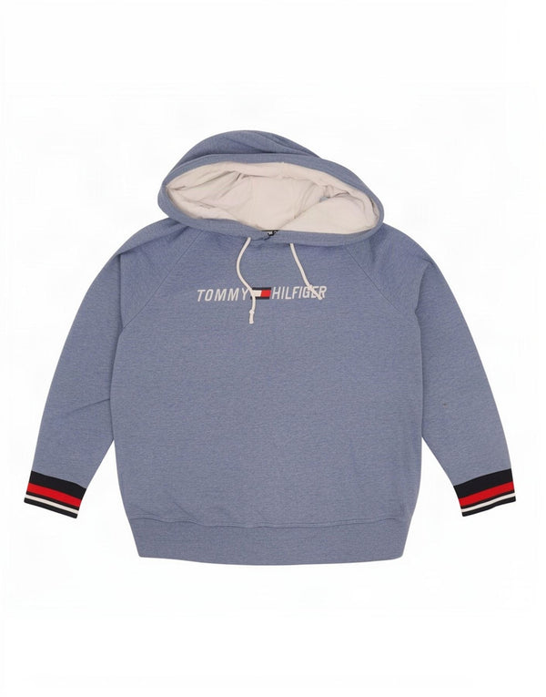 Damska bluza z kapturem Tommy Hilfiger z grafiką UK 16, duża, niebieska, z blokami kolorów