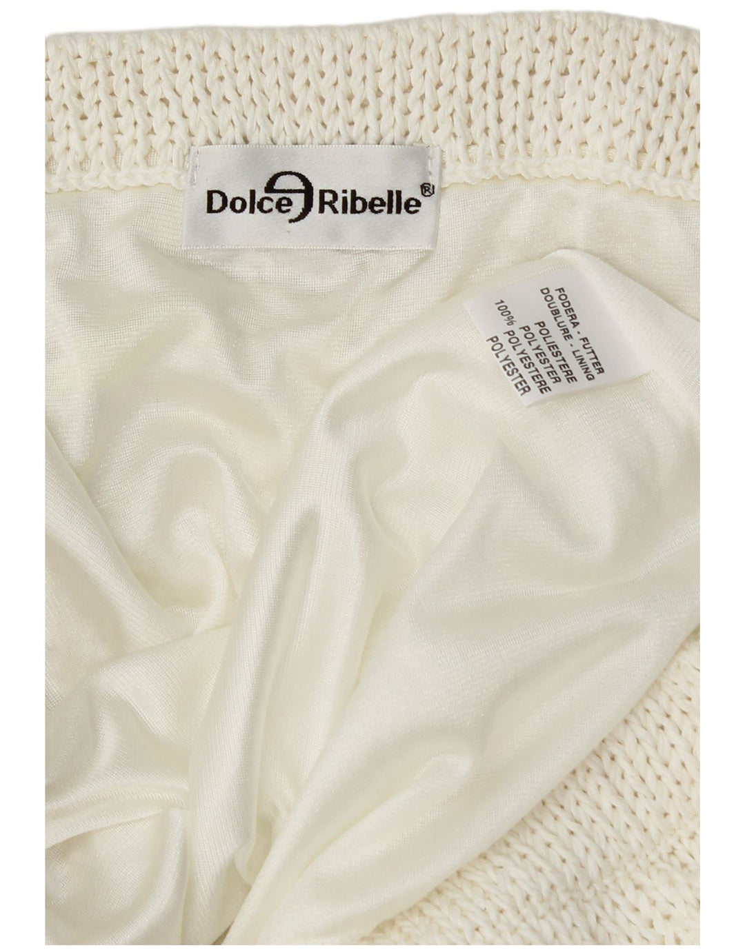 VINTAGE Damska dzianinowa asymetryczna spódnica W34 Duży biały poliester