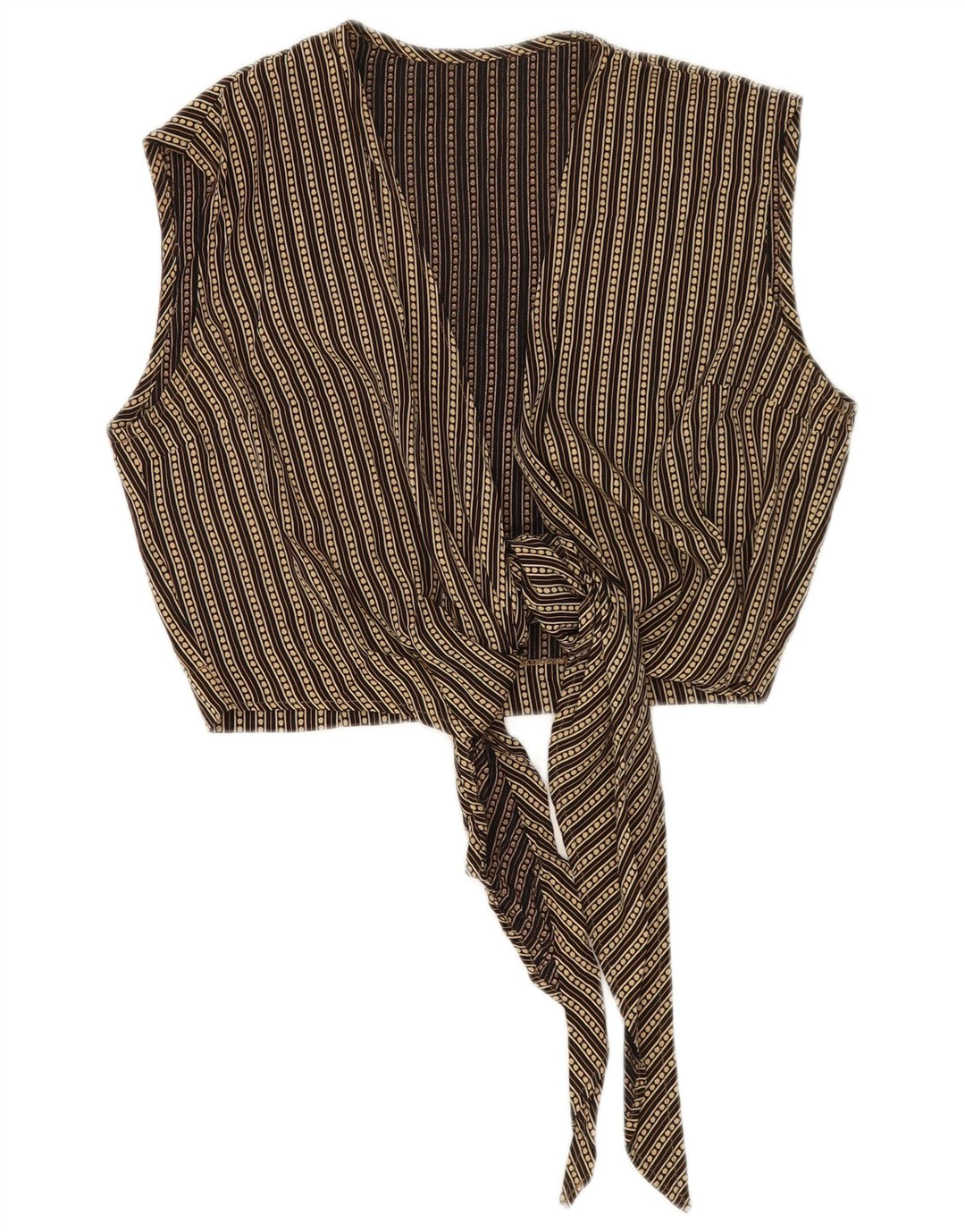 Vintage damski krótki top bez rękawów IT 42 w średnim beżowym kolorze wiskoza w paski