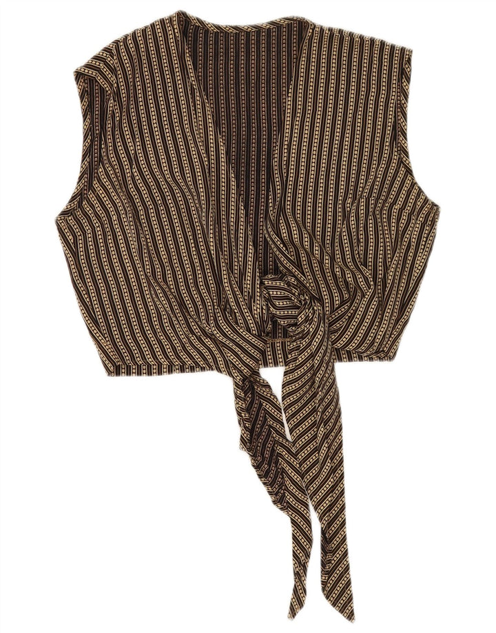 Vintage damski krótki top bez rękawów IT 42 w średnim beżowym kolorze wiskoza w paski