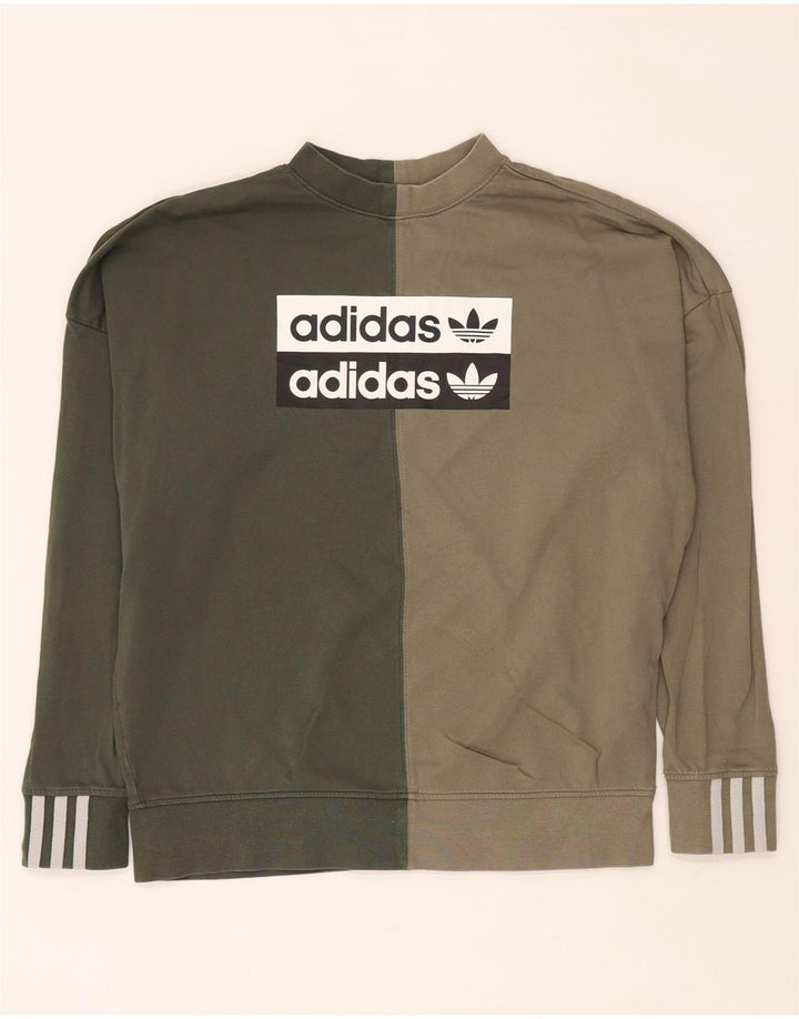 Damski sweter oversize ADIDAS UK 8, mały khaki, blok kolorów