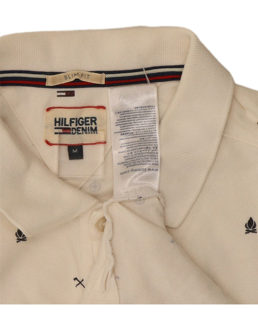 Męska koszulka polo TOMMY HILFIGER z grafiką, slim fit, średnia, złamanej bieli, bawełniana