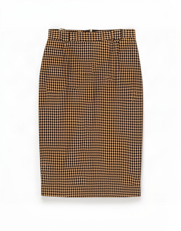 Michael H Womens Pencil Skirt UK 12 Medium W26 Beige Argyle/Diamond Wool