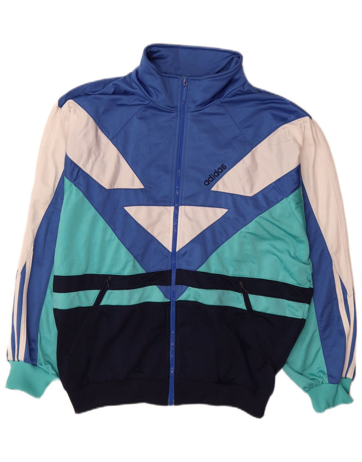 Adidas Męska bluza dresowa UK 40/42 Średni niebieski poliester z blokami kolorów