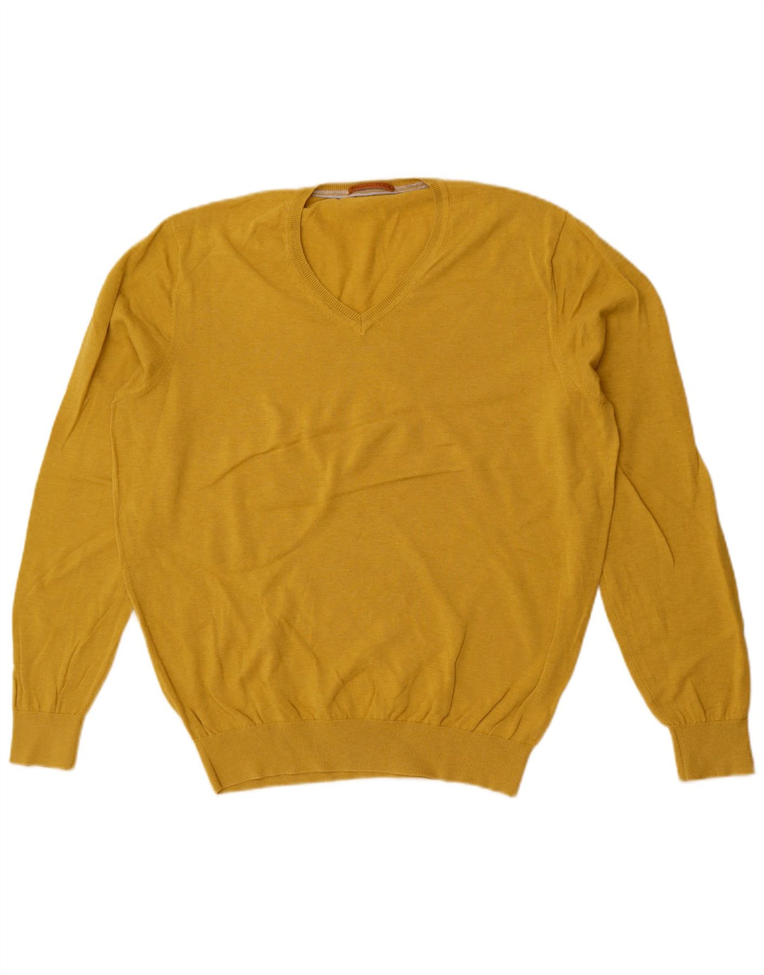 Męski sweter Massimo Dutti z dekoltem w kształcie litery V, duży, żółty, bawełniany