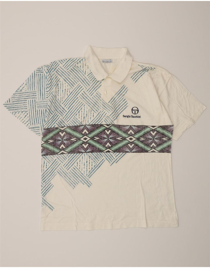 Męska koszulka polo Sergio Tacchini IT 50 Średnio biała, geometryczna bawełna