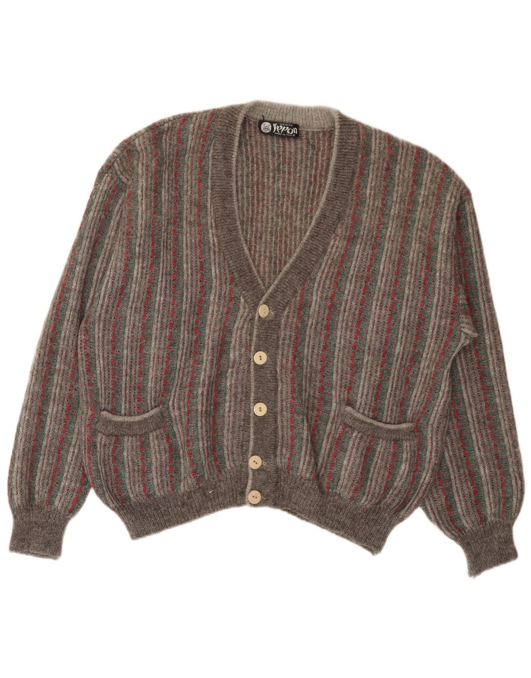 Vintage męski sweter rozpinany, duże, szare paski