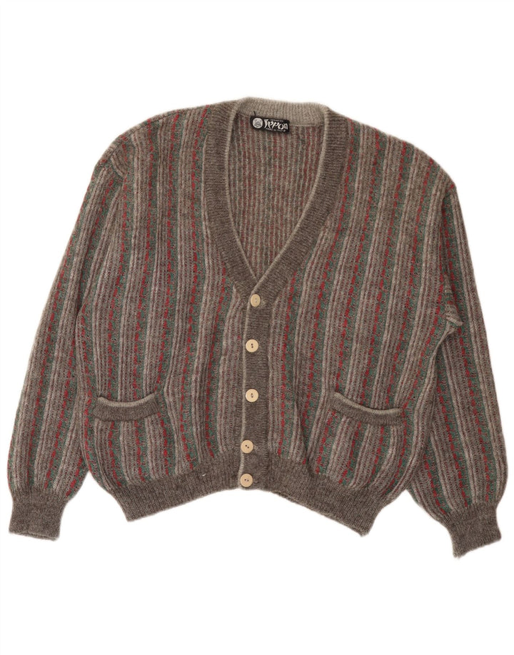 Vintage męski sweter rozpinany, duże, szare paski