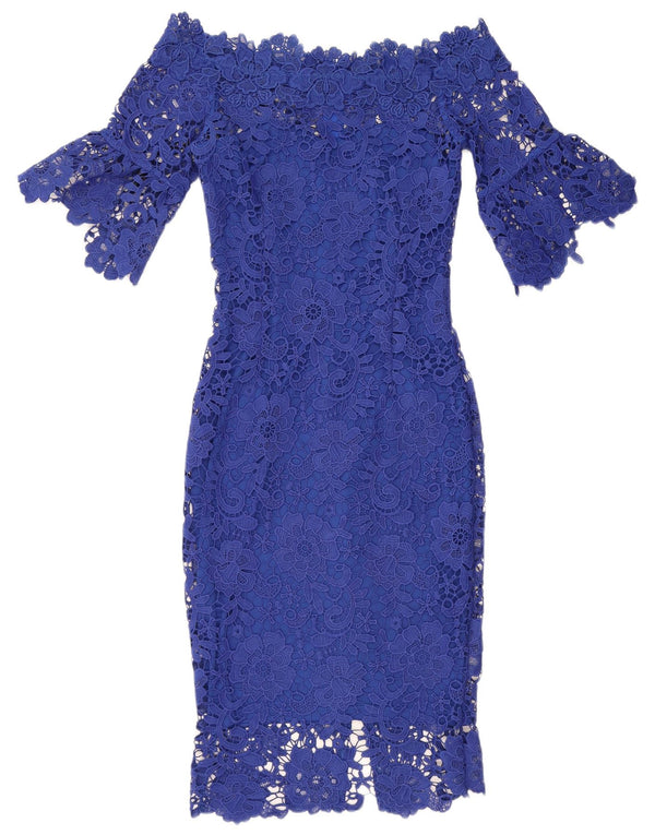 PAPER DOLLS Damska sukienka z odsłoniętymi ramionami UK 8 Mały niebieski kwiatowy poliester