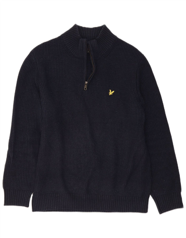 Męski sweter zapinany na zamek Lyle & Scott, duży, granatowy, wełniany