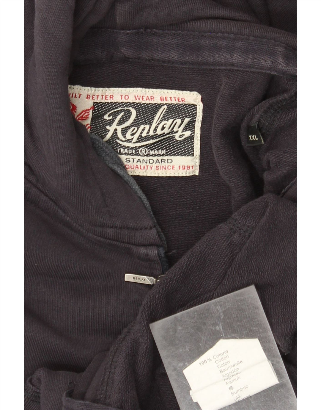 Męski sweter z kapturem i zamkiem błyskawicznym REPLAY 2XL, granatowy, bawełniany