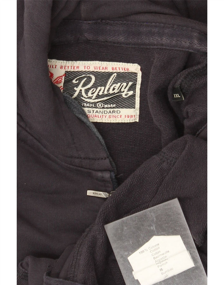 Męski sweter z kapturem i zamkiem błyskawicznym REPLAY 2XL, granatowy, bawełniany