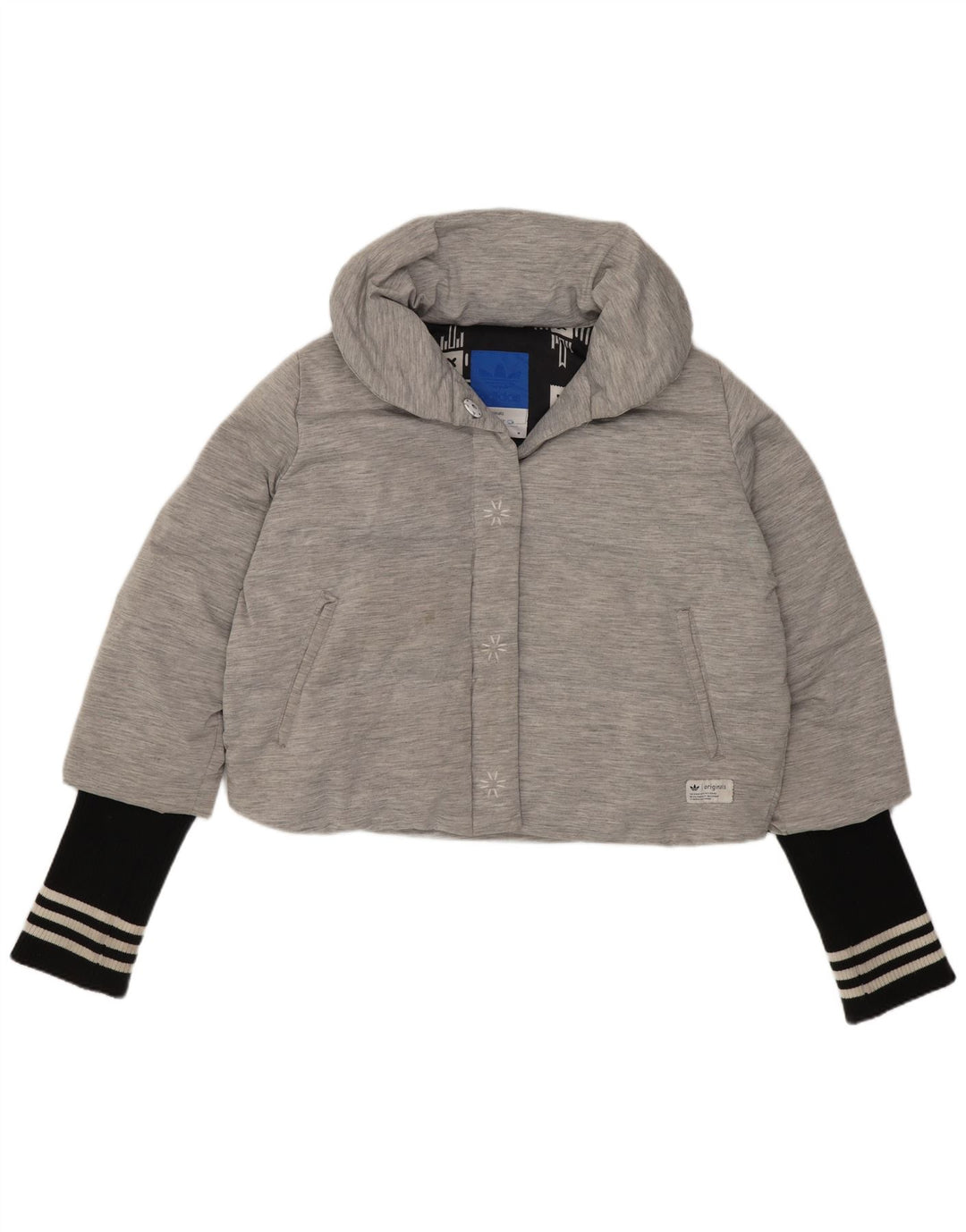 Damska kurtka Adidas Crop Padded Jacket UK 14 Średnioszary poliamid z blokami kolorów