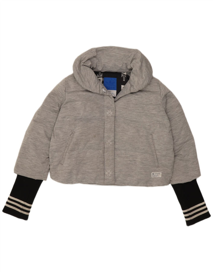 Damska kurtka Adidas Crop Padded Jacket UK 14 Średnioszary poliamid z blokami kolorów