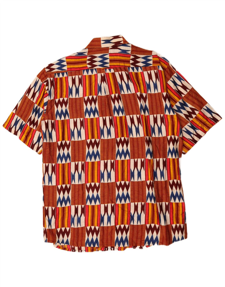 Koszula męska z krótkim rękawem w stylu vintage, duża, wielobarwna, geometryczna