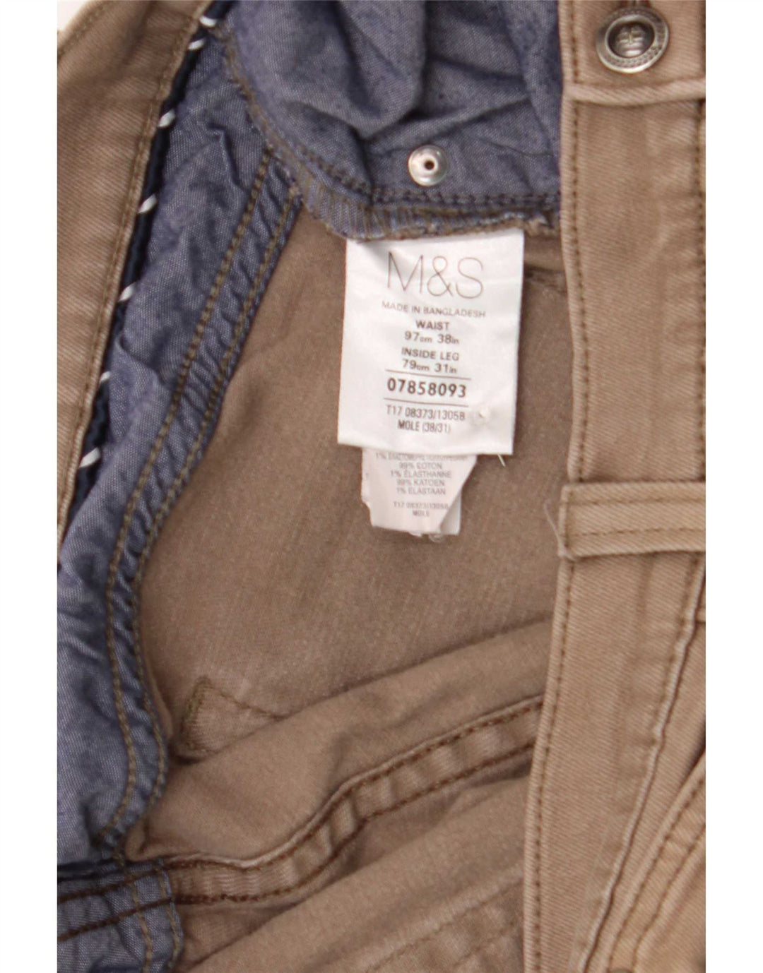 Marks & Spencer Męskie proste dżinsy W38 L31 Brązowa bawełna