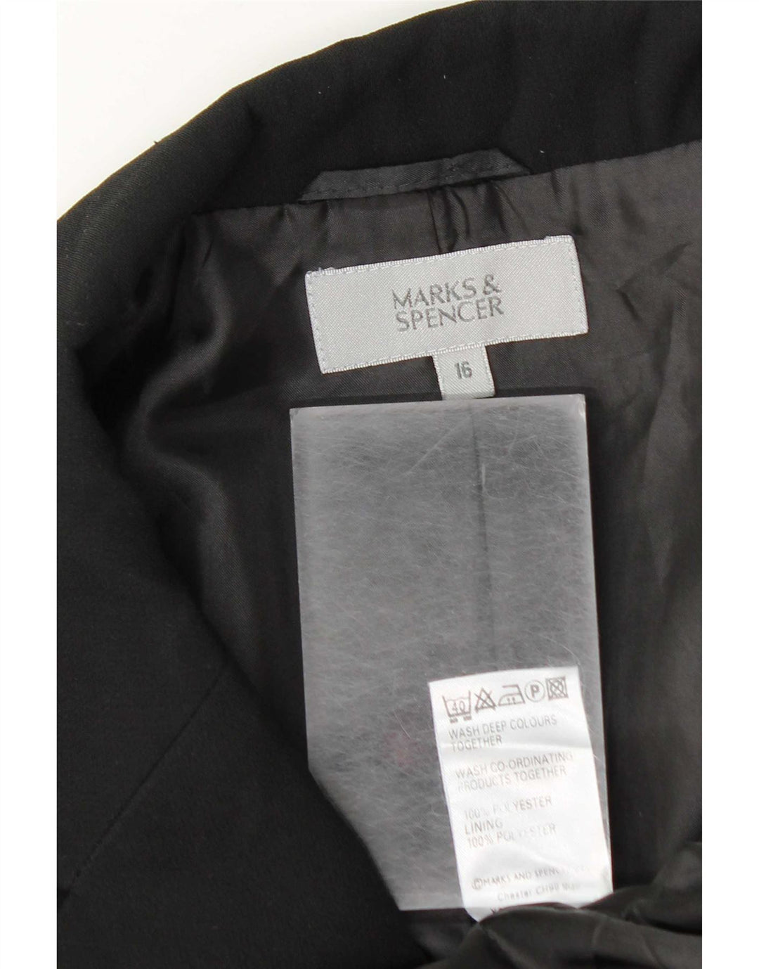 Marks & Spencer Damska marynarka zapinana na 2 guziki UK 16, duża, czarna, poliester