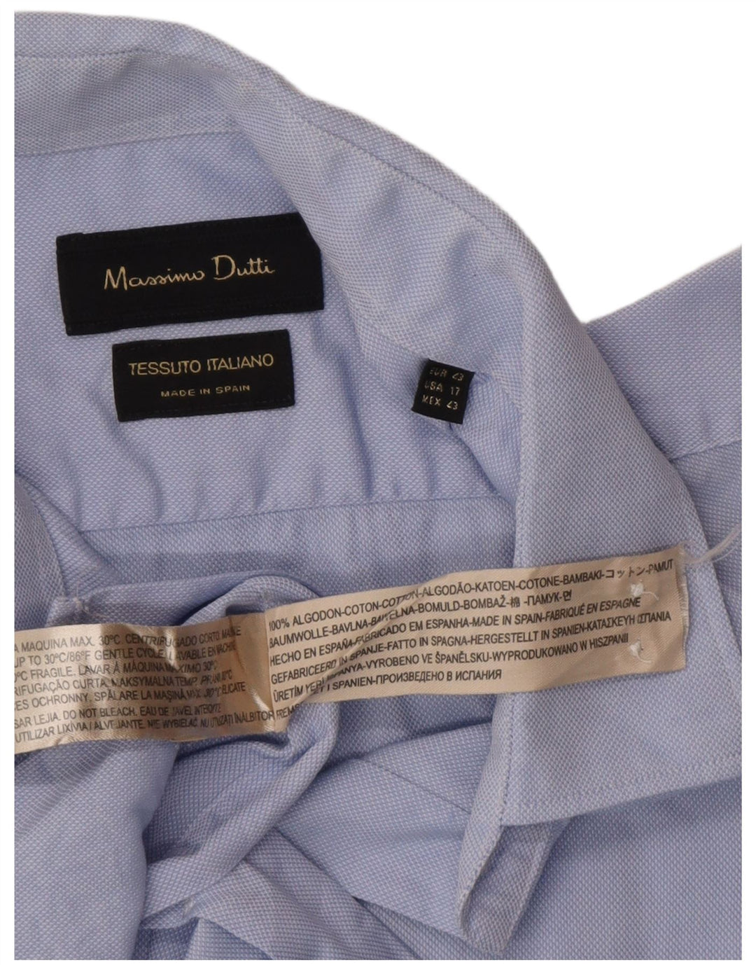 Koszula męska Massimo Dutti rozmiar 43 17, duża niebieska bawełniana