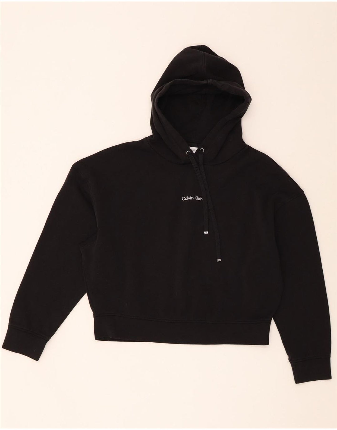 Damski sweter oversize Calvin Klein z kapturem, UK 14, średni czarny, bawełniany