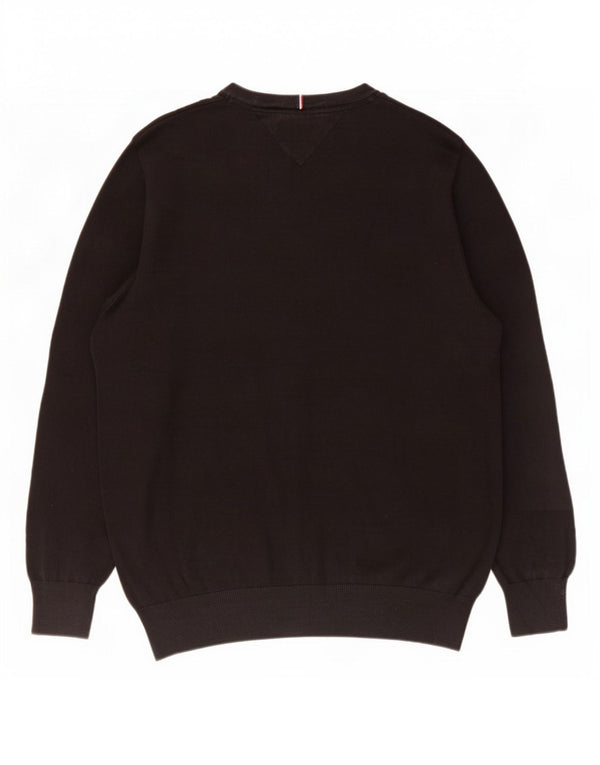 Męski sweter Tommy Hilfiger z dekoltem w kształcie litery V, duży, czarny, bawełniany