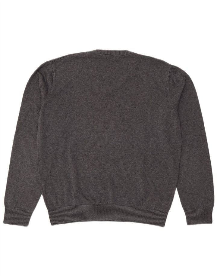 Męski sweter Trussardi z dekoltem w kształcie litery V, duży, szary, bawełniany