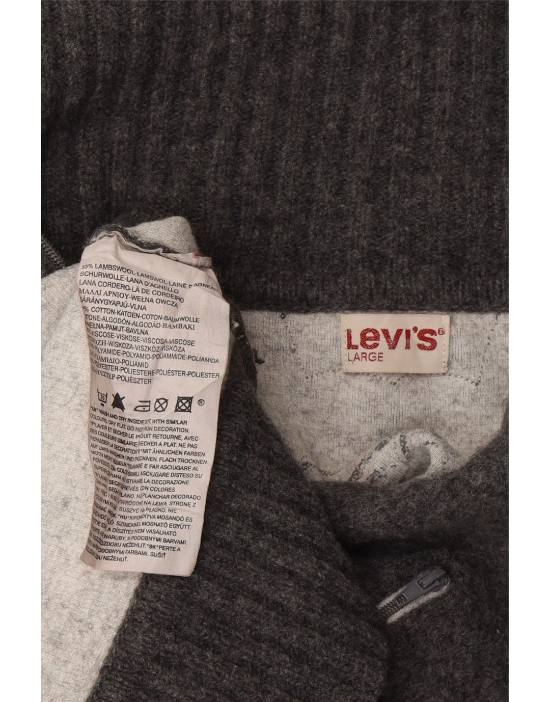 Damski sweter rozpinany LEVI'S UK 14, duży, szary, z owczej wełny