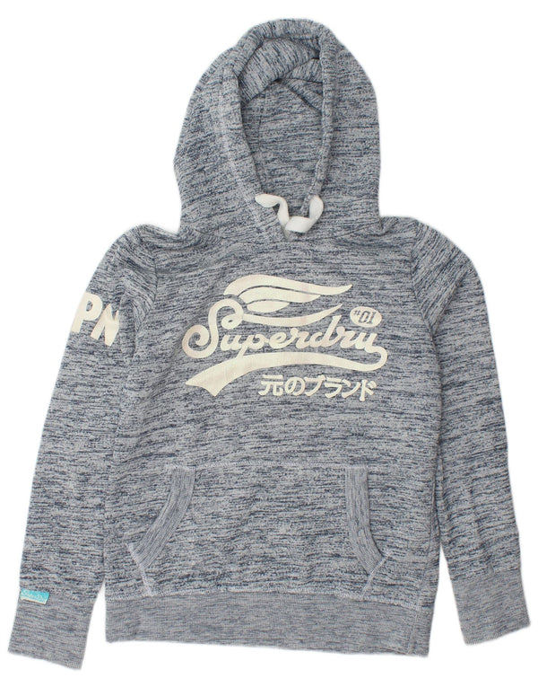 Damski sweter z kapturem i grafiką SUPERDRY UK 16, duży, granatowy, z bawełny w plamki