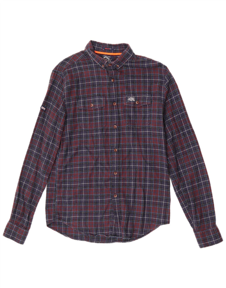 Męska koszula flanelowa Superdry o regularnym kroju, mała, granatowa, bawełniana w kratkę