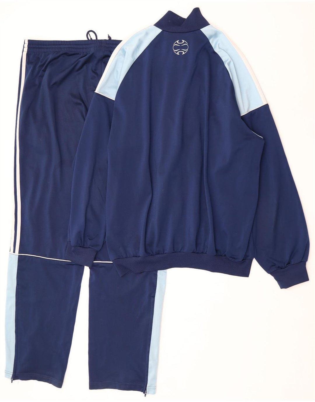 Adidas Męski pełny dres UK 42/44 Duży granatowy poliester z blokami kolorów