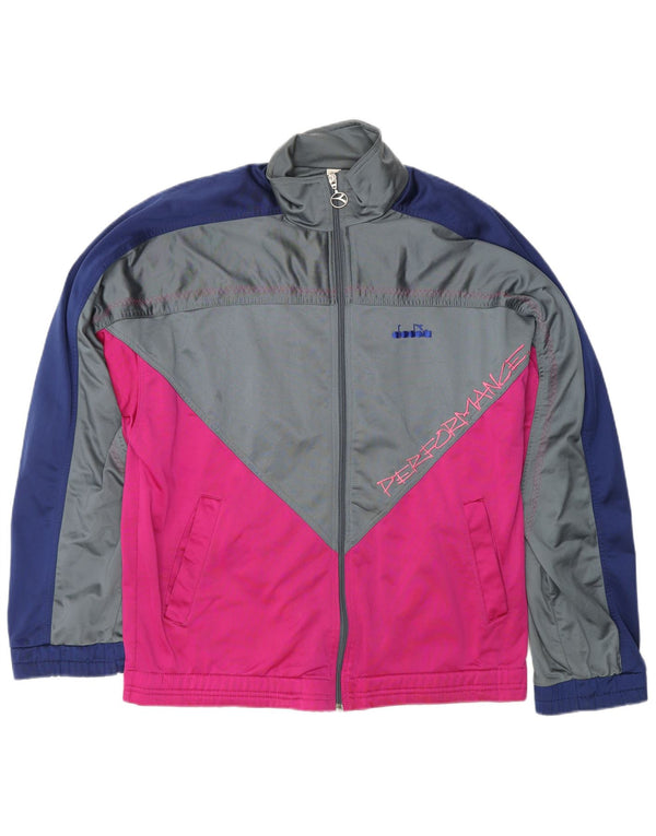 DIADORA Mens Graphic Tracksuit Top Jacket UK 42 Large Grey Colourblock