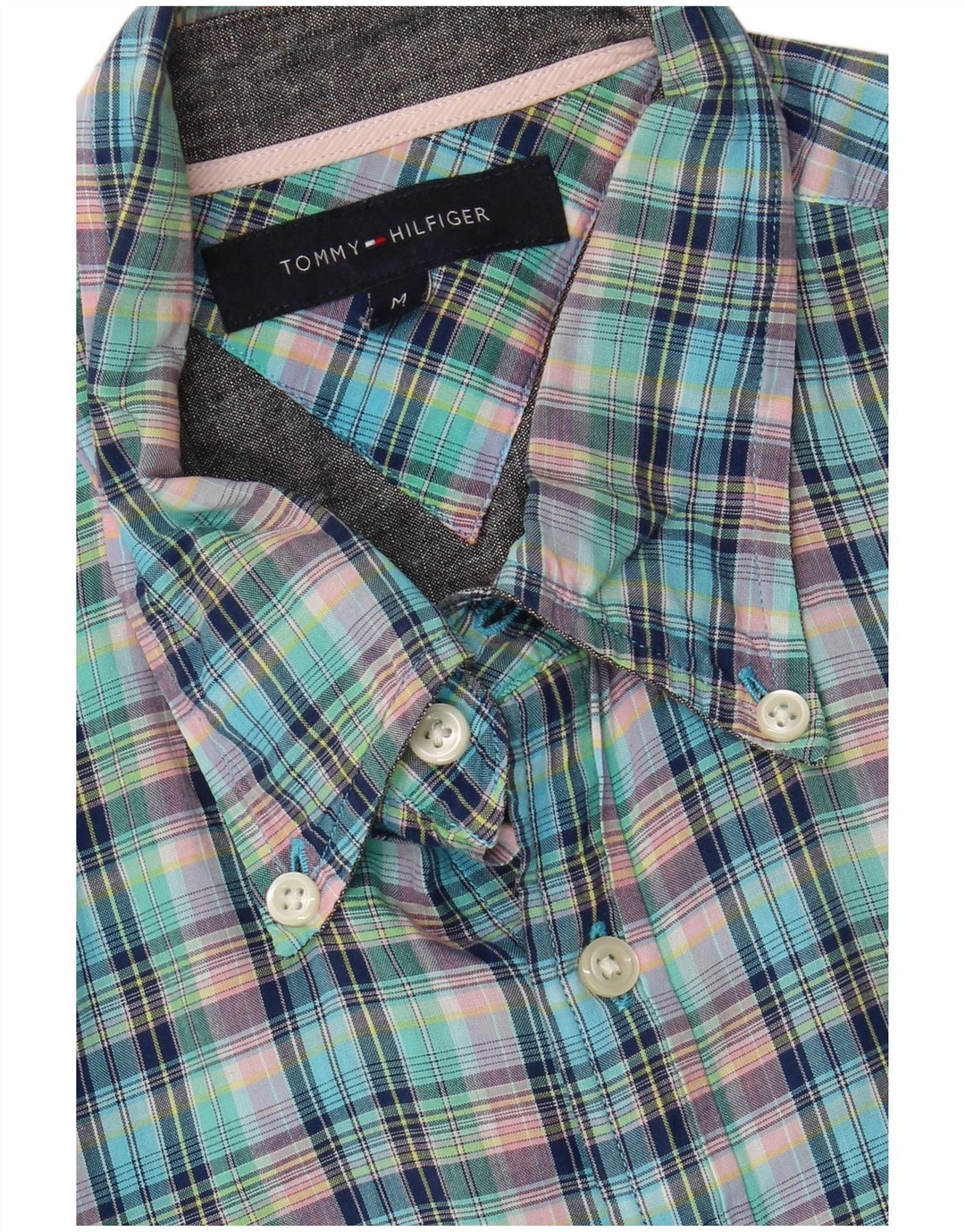 TOMMY HILFIGER Mens Shirt Medium Turquoise Check Cotton