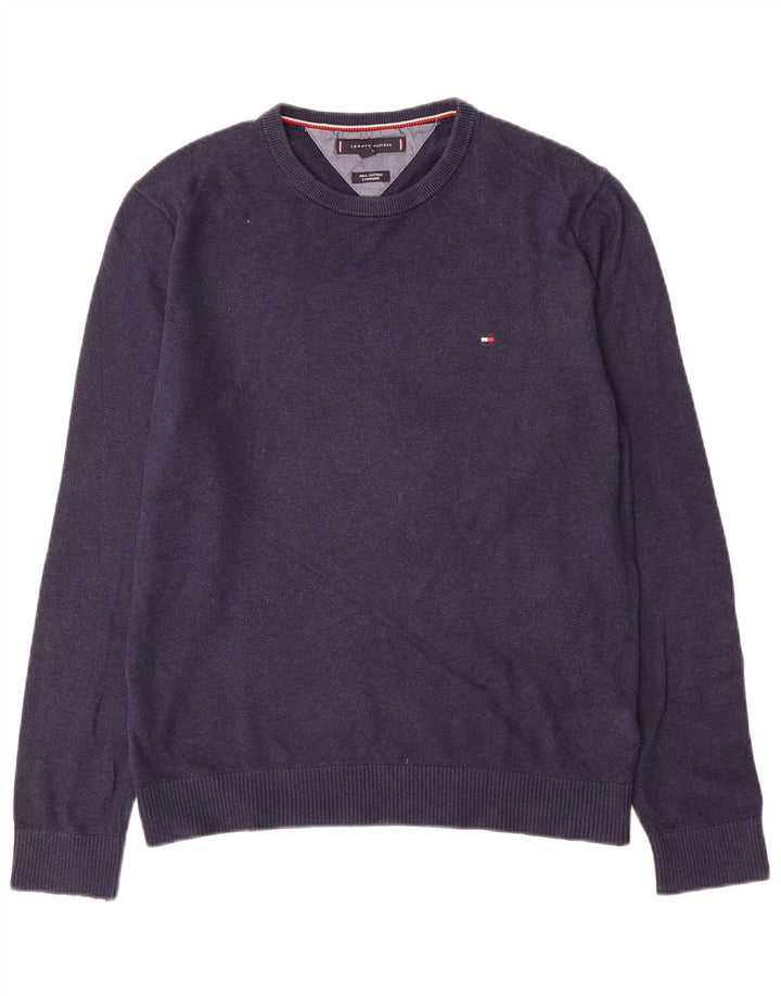 Męski sweter z okrągłym dekoltem Tommy Hilfiger, średni granatowy, bawełniany