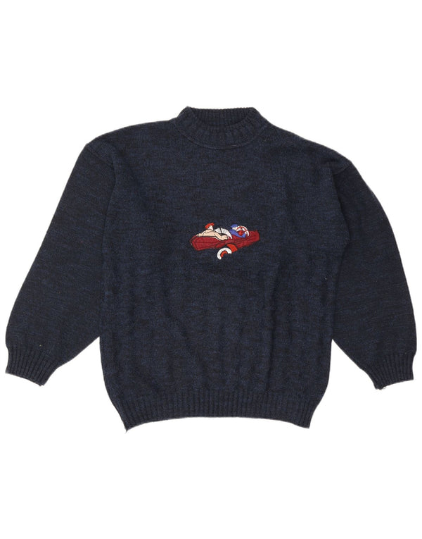 Vintage męski sweter z golfem, duży, granatowy