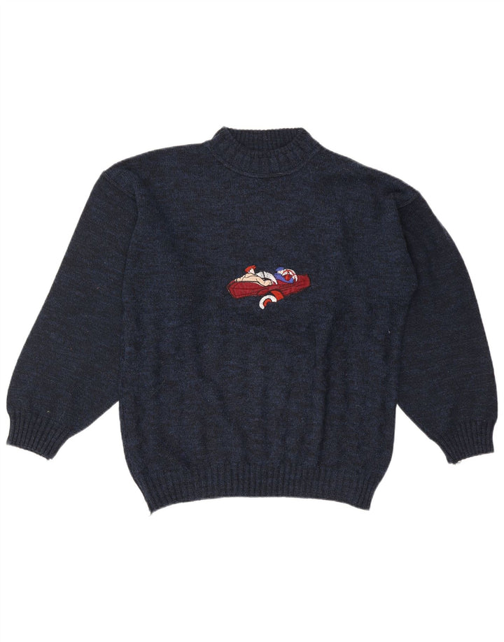 Vintage męski sweter z golfem, duży, granatowy