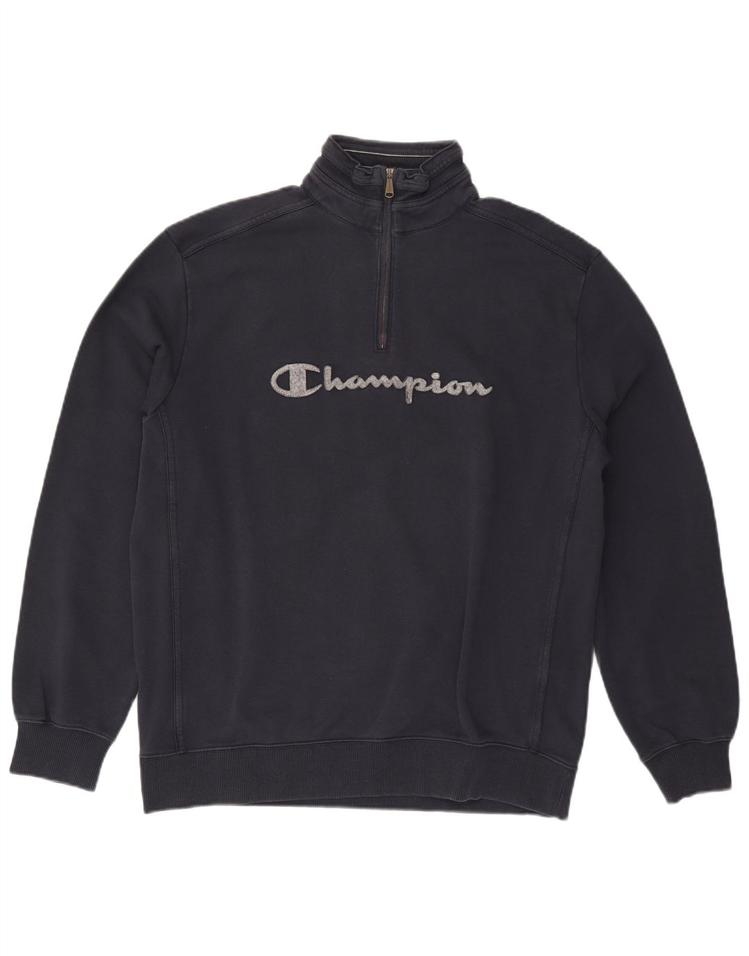 CHAMPION Mens Graphic Zip Neck Sweatshirt Jumper 2XL Navy Blue Vintage Champion and Second-Hand Champion from Messina Hembry 