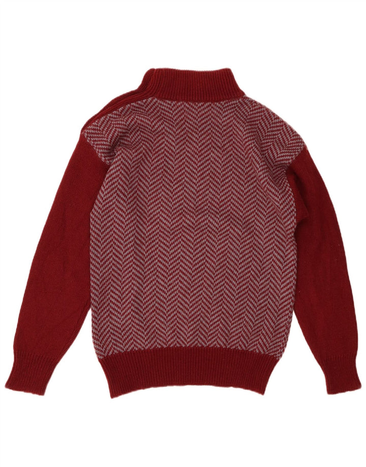 Vintage damski sweter zapinany na guziki UK 12, średni czerwony akryl