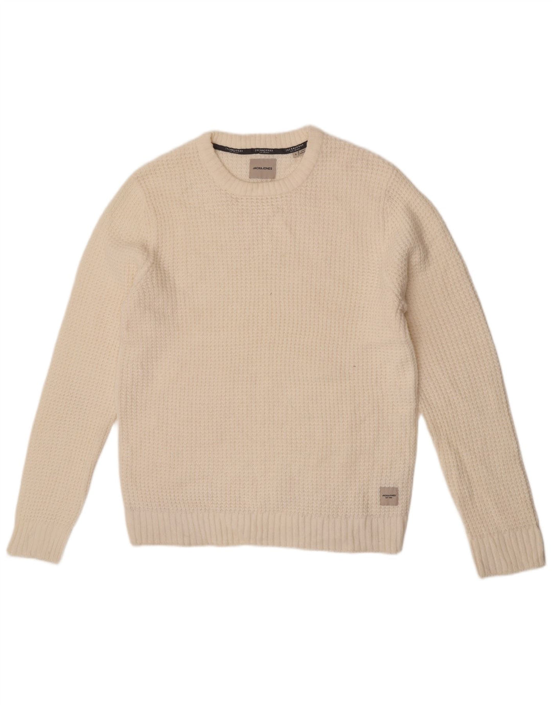 Męski sweter z okrągłym dekoltem Jack & Jones, duży, biały akryl