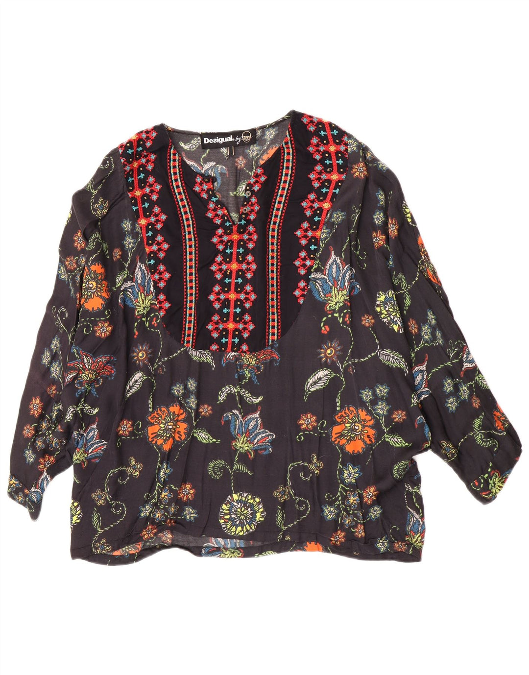 Damski top-tunika Desigual UK 12, średni czarny w kwiaty