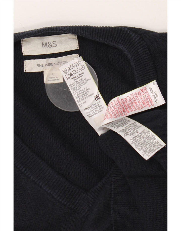 Marks & Spencer Męski sweter z dekoltem w kształcie litery V, duży, granatowy, bawełniany