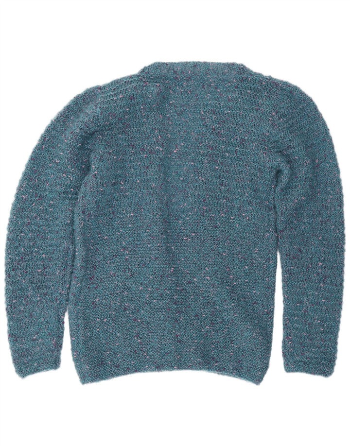 Vintage damski sweter rozpinany UK 12 średni niebieski nakrapiany