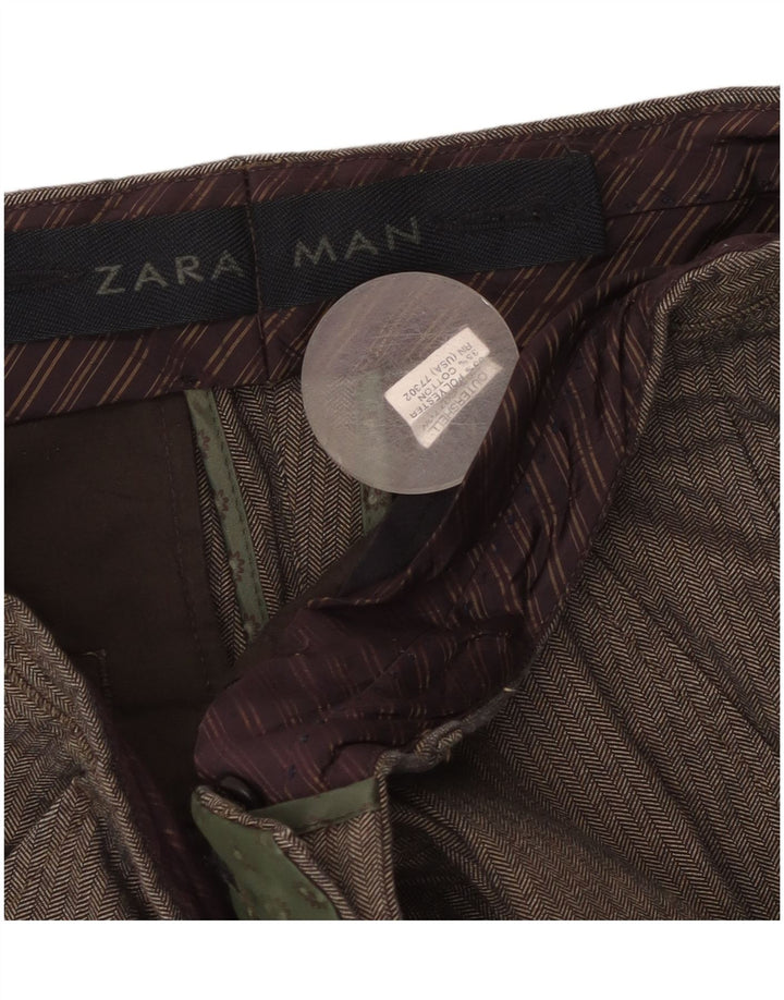 Męskie proste spodnie garniturowe Zara W36 L31 Szara bawełna w jodełkę