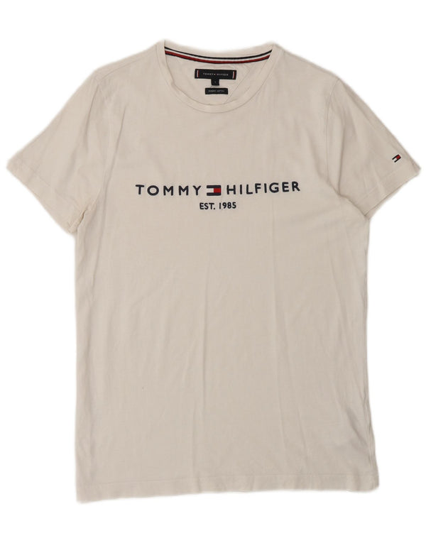Męski T-shirt z grafiką TOMMY HILFIGER, mały, biały, bawełniany