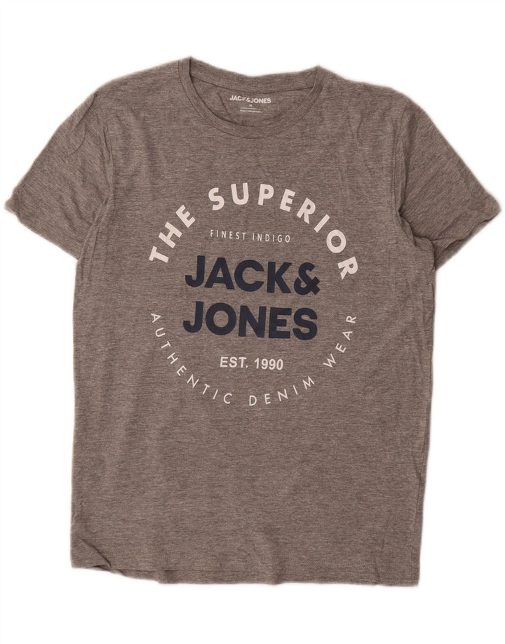 Męska koszulka z grafiką JACK & JONES, średnia szara bawełna