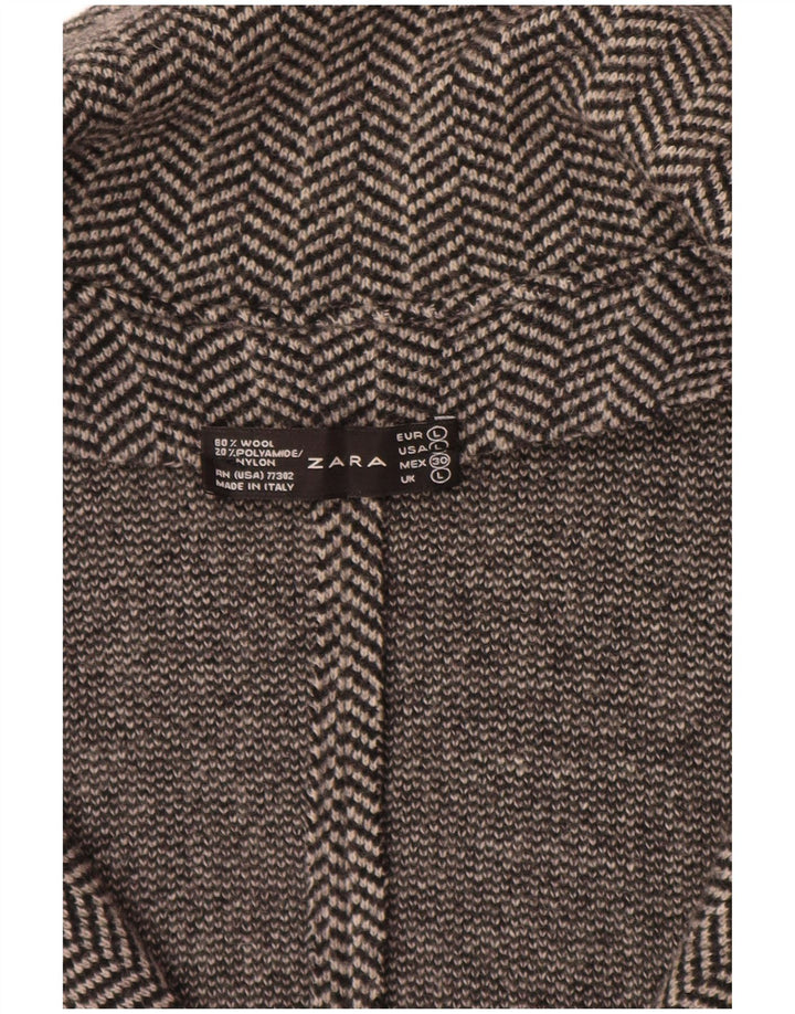 Damska dzianinowa marynarka ZARA UK 14, duża, szara, w jodełkę