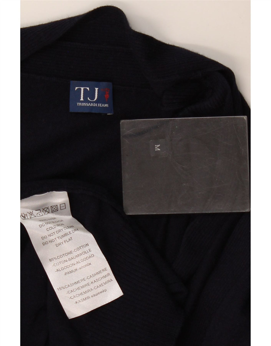 Sweter damski Trussardi z wiązaniem z przodu, UK 14, średni granatowy, bawełniany