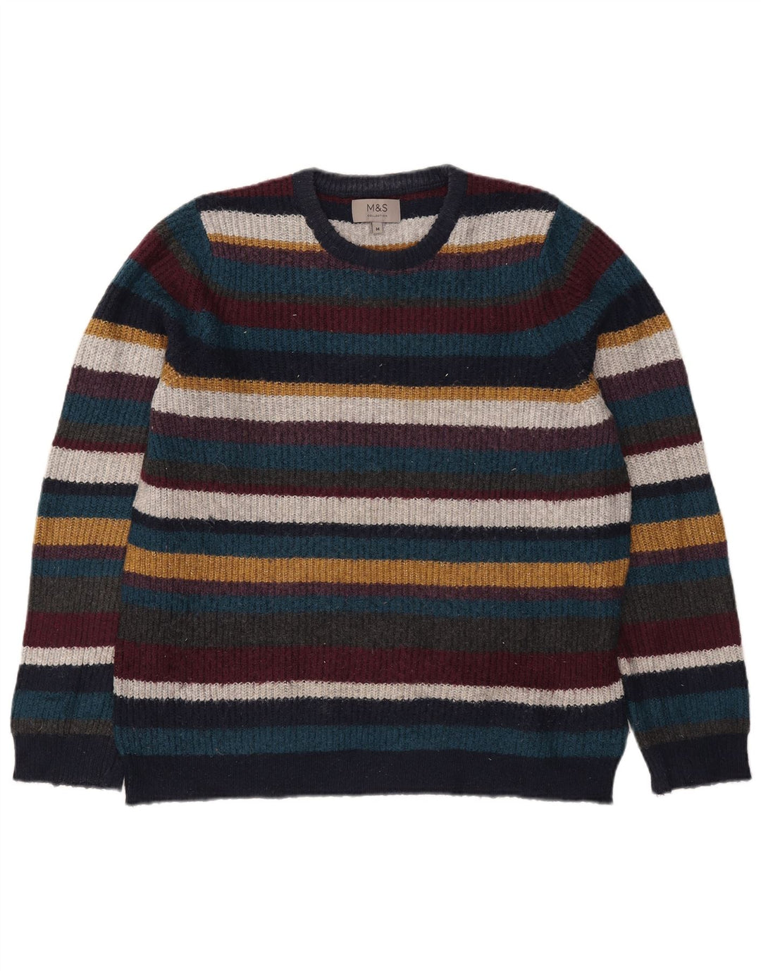 Marks & Spencer Męski sweter z okrągłym dekoltem, średnie, wielokolorowe paski