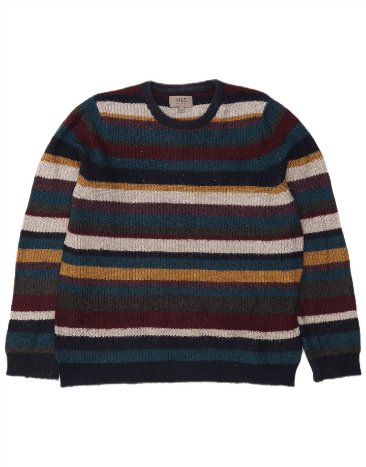 Marks & Spencer Męski sweter z okrągłym dekoltem, średnie, wielokolorowe paski