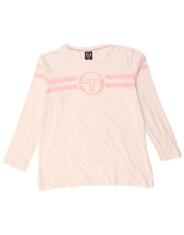 Damski top graficzny Sergio Tacchini z długim rękawem, UK 14, w średnie białe paski