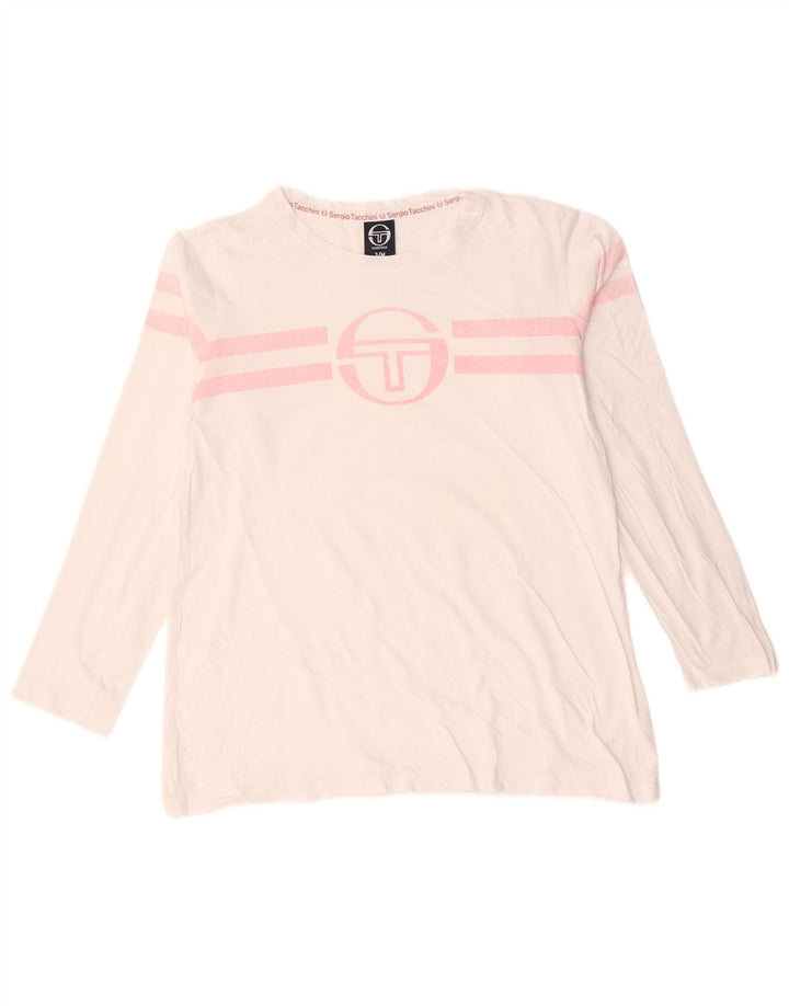 Damski top graficzny Sergio Tacchini z długim rękawem, UK 14, w średnie białe paski
