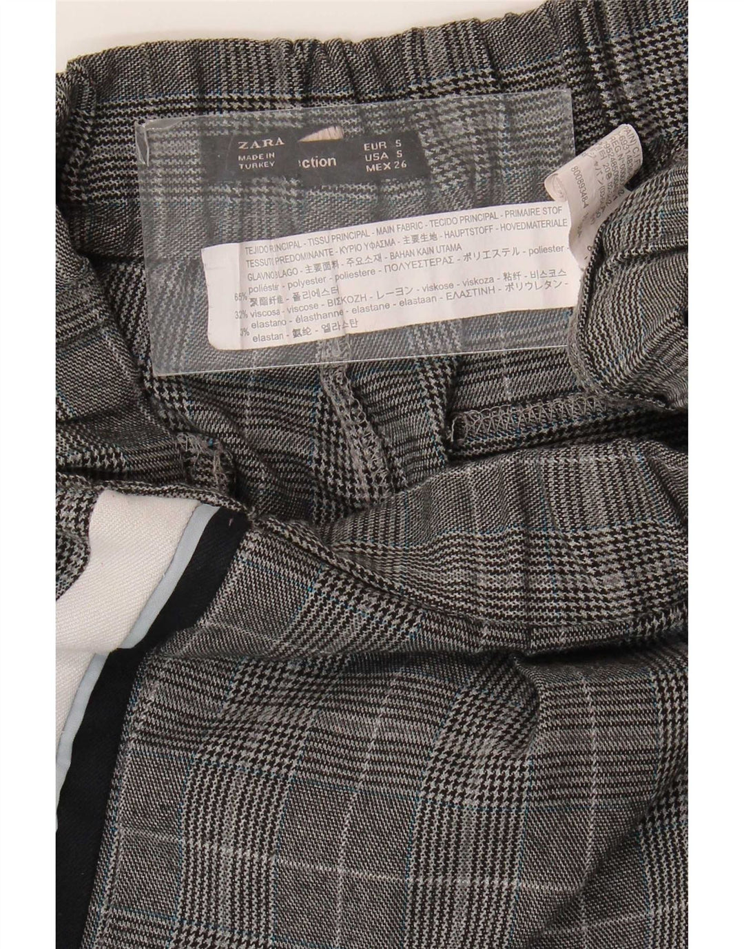 Damskie spodnie typu slim casual Zara, małe, W26 L24, szary poliester w kratę